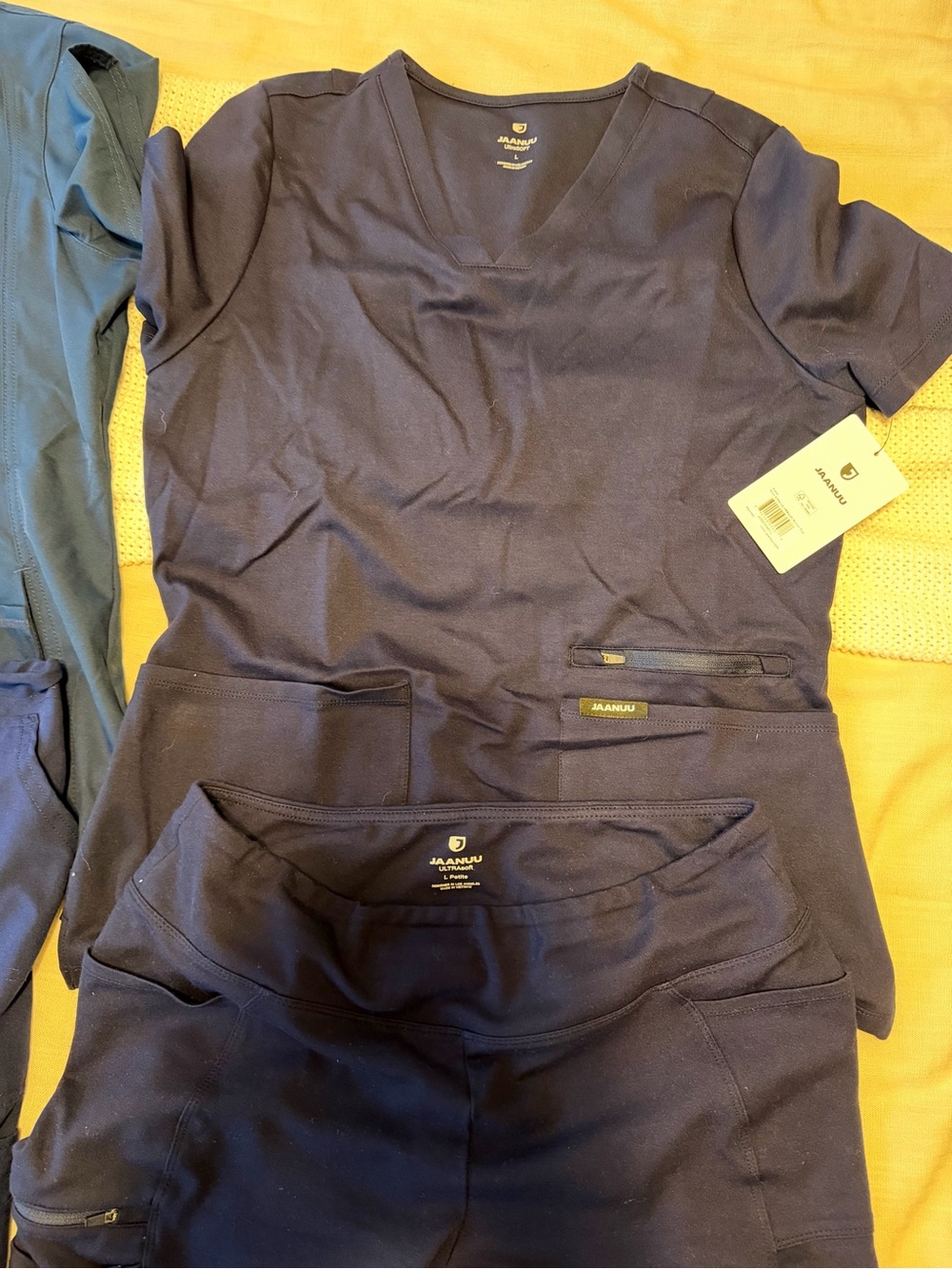 women’s V-Neck Scrub Top and Pants Set in Navy